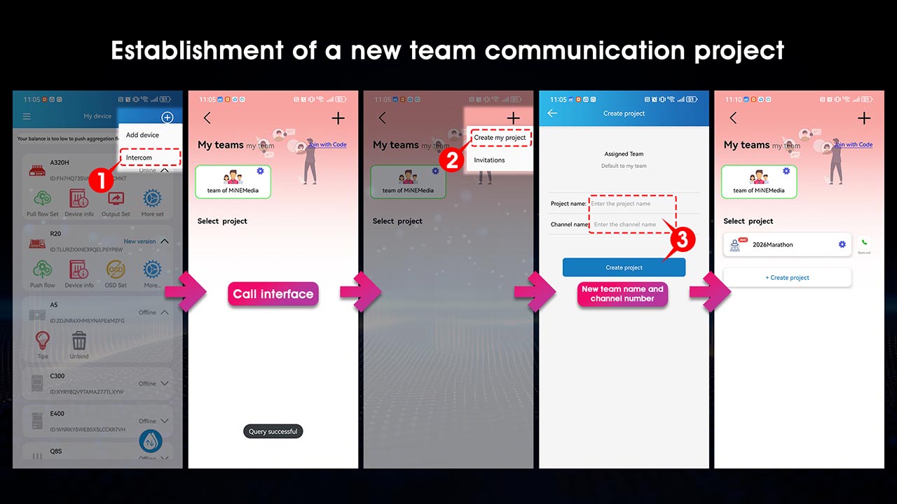 Create a new team call project on the mobile app