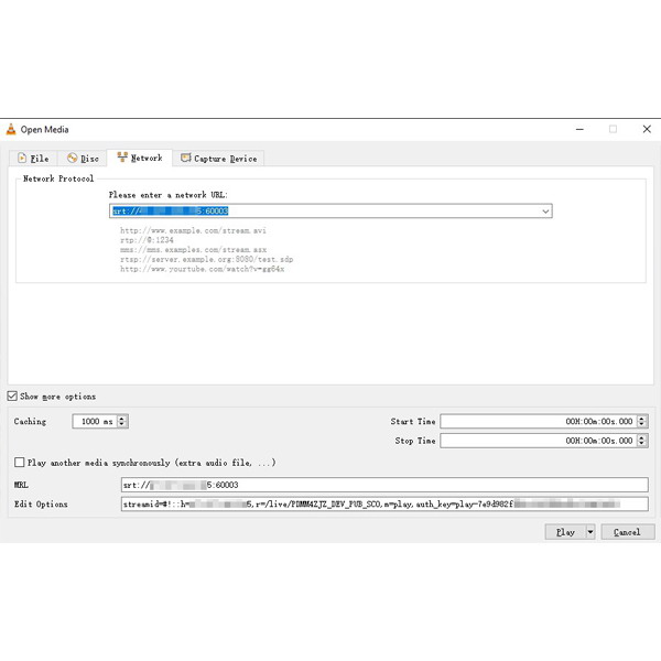 How to Play SRT with streamid and auth_key in VLC